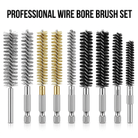 Kit de brosses de polissage industrielles pour nettoyage de tubes à essai, pistolets de pulvérisation et tuyaux, avec poils en fil d'acier et de cuivre, manche métallique, diamètre 1/2