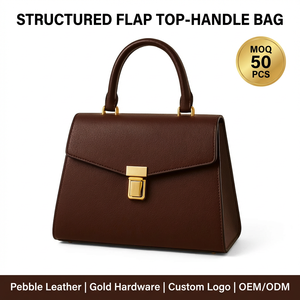 Manufacturer Custom Logo Handbag Genuine Leather Minimalist Strap Women Structured Flap Top Handle Satchel <strong>Bag</strong> for Work Office - Product Image 1