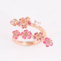 Fabrik Großhandel Kirschblüte Paar Ringe Weiße Blüte Paar Ring Frauen Pavé Kupfer Liebes ring für Hochzeitstag