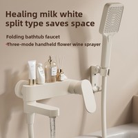 Robinet de douche mural monocommande en céramique haute pression, blanc crème, design de luxe léger, avec mitigeur amovible et douchette coulissante