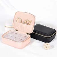 Vente chaude De Luxe Portable Multicolore Haute Capacité PU Matériel Voyage Pilulier Boîte À Bijoux avec Fermeture Éclair