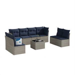 Ensemble de canapés de patio en polyrotin gris avec coussins, 6 places, mobilier de jardin extérieur, design contemporain - Product Image 1