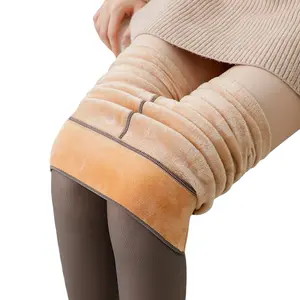 SEARCHI Winter Warm Insulated Tights Women Leggings Elastic Thick Fleece  Tights High Waist Thermal Leggings Pantyhose Skin-Transparent