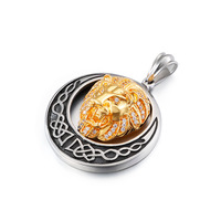 Collier Hip Hop Rock Style Animal pour Homme, Pendentif Tête de Lion Creuse Bicolore Créatif Sertie de Pierres