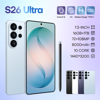 Nouveau Smartphone Android S26 Ultra 2026, 7,3 pouces, 16+1 To, 8000 mAh, Octa-Core, 5G, Débloqué, Double SIM, Face ID