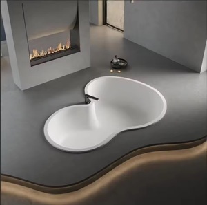 Baignoire intérieure pour salle de bain, couleur <span class=keywords><strong>blanche</strong></span>, pierre artificielle, baignoires de spa, hôtel, forme de <span class=keywords><strong>gourde</strong></span>, intégrée, pour deux personnes - Product Image 1