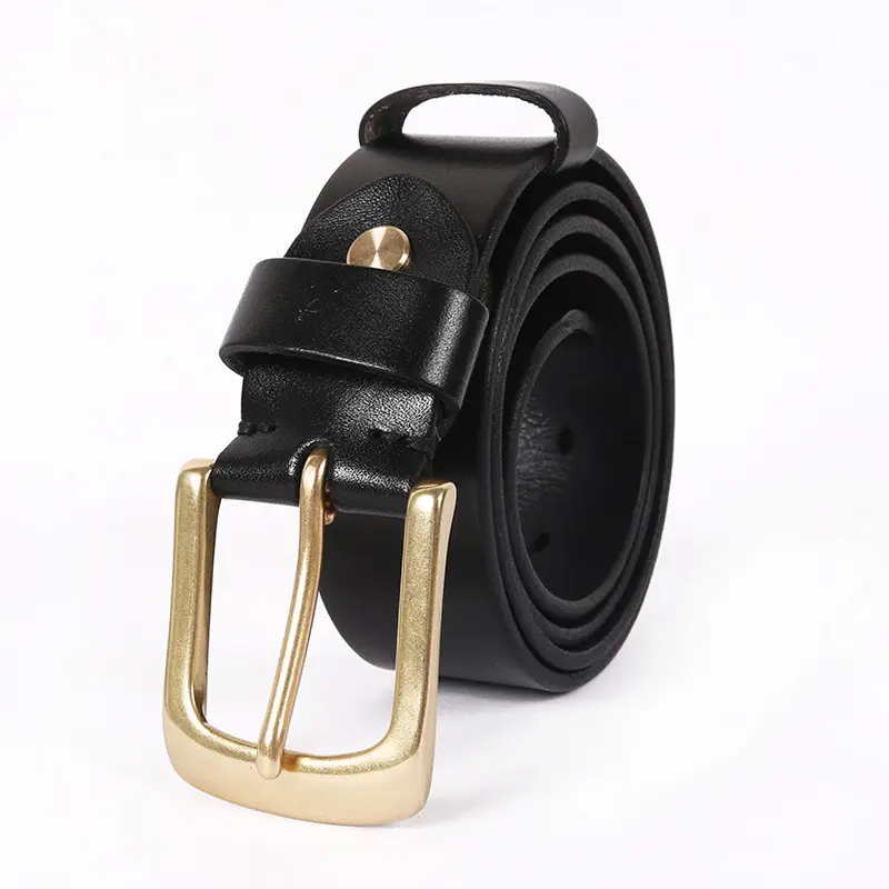 Italian Full Grain Cowhide Men Genuine Leather Belt with Brass Pin Buckle