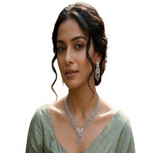 Silver Plated Alloy Jewelry <b>Set</b> With <b>Crystal</b> Rhinestone Tassel Necklace And Earrings For Women Wedding Classic Style - Product Image 2