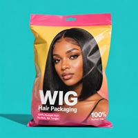Sac d'emballage pour perruques avec logo imprimé personnalisé, impression numérique, pochette refermable en mylar réutilisable pour cheveux courts et tresses
