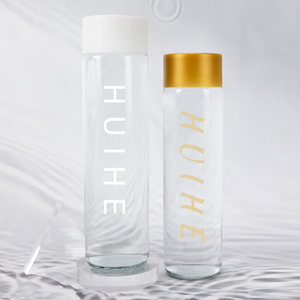 Bouteille en verre de 300ml 350ml 390ml 400ml arrondie transparente avec logo imprimé <span class=keywords><strong>Voss</strong></span> Still Water Drink avec couvercle à vis en PP noir argenté - Product Image 3