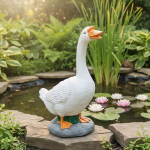 Ornement de Noël en résine blanc et orange en forme d'oie, texture plume, peint à la main, décoration de vacances tendance, statue modèle Fujian - Product Image 1