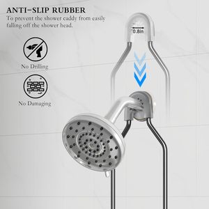 Étagère murale 3 niveaux avec crochets 5-en-1 réglable, antirouille, pour salle de bain, rangement serviettes, shampoing, savon, support de douche suspendu - Product Image 2