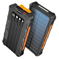 Power Bank Tenaga Surya 20000mAh dengan 4 Kabel Pengisian Cepat Terintegrasi 22.5W SCP PD Tahan Air Paket Baterai Portabel untuk Perjalanan Luar Ruangan