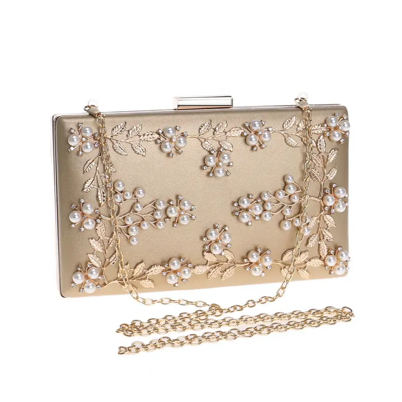 Bolsa de embreagem europeia e americana, bolsa de clutch dourada de pérola, diamante, para noite, 2019