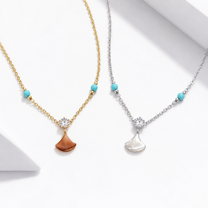 Minimalist Alloy Pendant Necklace With Cubic Zirconia And Turquoise Beads <b>Gold</b> Silver Plated For Everyday Wearing - Product Image 1