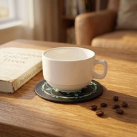 Elegante Getränkeuntersetzer im Chinesischen Stil aus PU-Leder, Wasserdicht, Rund 10x10cm, Kaffeetassen-Untersetzer, Teetassen-Unterlage