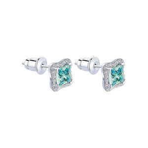 925 <b>Sterling</b> <b>Silver</b> <b>Stud</b> Earrings Square Cut Blue Gemstone Bezel Setting Everyday Wear Geometric Design - Product Image 3