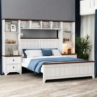 Cadre de lit plateforme blanc pleine grandeur avec 2 tables de chevet et étagère de rangement pour chambre à coucher et appartement