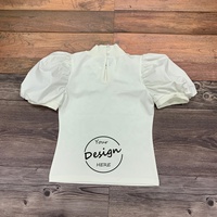 Personnalisé Nouveau Style Français Élégant Col En V Solide Couleur Dames Top Manches Bouffantes Court Tendance Conception Tshirt Femmes Blouses Chemises