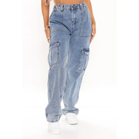 Pantalon décontracté à poches classiques et à taille haute Pantalon denim à jambes larges Jeans baggy Jeans pour petit ami Pantalon cargo Jeans pour femmes