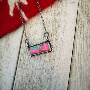 Hecho a mano algodón caramelo Mojave plata esterlina barra collar Navajo joyería - Product Image 1