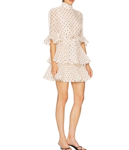 <span class=keywords><strong>Abito</strong></span> su Misura da Donna con Stampa a <span class=keywords><strong>Pois</strong></span>, Collo Alto, Mezza Manica, Aderente e Svasato a Strati - Product Image 2