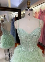 Nouvelle Arrivée Robe de Soirée de Luxe à Volants et Perles, Courte, Robe de Bal Lourde Perlée, pour Cocktail et Soirée de Remise de Diplôme