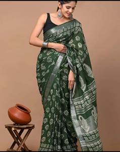 Sari pour femme en lin imprimé numérique, style moderne et tendance, séchage rapide, idéal pour Diwali, les bals de promo ou les occasions de plage - Product Image 5