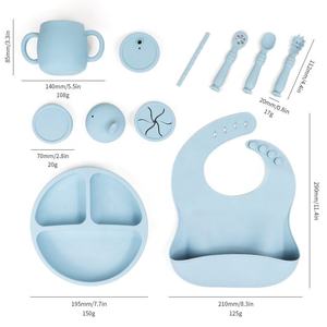 Ensemble d'assiettes en silicone pour bébé, best-seller, avec cuillère et bavoir, antidérapant, compatible lave-vaisselle et micro-ondes - Product Image 2