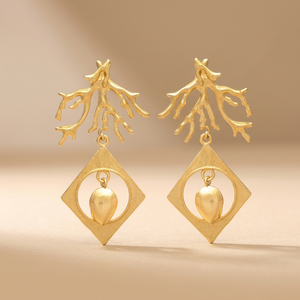 Ensemble de boucles d'oreilles pendantes carrées plaquées or, en laiton, faites à la main, avec pierres précieuses ethniques de Jaipur, bijoux cadeau du Rajasthan - Product Image 2