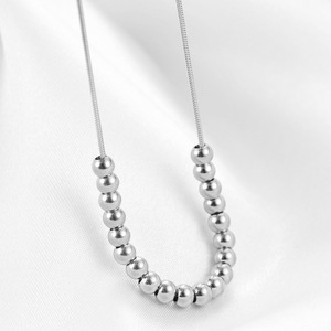 European American Style 20 Round <b>Sphere</b> 4Mm Stainless Steel Necklace For Women Trendy Versatile Daily Wear - Product Image 5