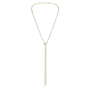 女性のための流行の金メッキステンレス鋼チェーンリンクネックレス長く薄い結晶宝石結婚式パーティー婚約 - Product Image 6