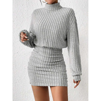 <strong>Best</strong> <strong>Selling</strong> Autumn Women's Solid Long Sleeve High Collar Hip <strong>Dress</strong> Casual Sexy Ladies Knit <strong>Dress</strong>