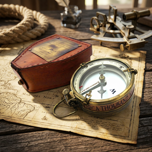 QG ENTERPRISE Solid Brass Compass Leather <b>Case</b> Pointer Dial Retro Style Outdoor Navigation Hiking Gift Decor Waterproof - Product Image 1
