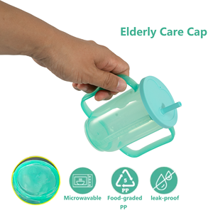 Gobelet à boire pour personnes âgées, 350 ml, en plastique PP, avec couvercle en silicone, deux poignées, paille anti-étouffement - Product Image 4