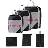 Ensemble de cubes d'emballage de 6 pièces, sacs de compression en nylon et en maille imperméables avec fermeture à glissière pour la valise et l'organisation des bagages de voyage