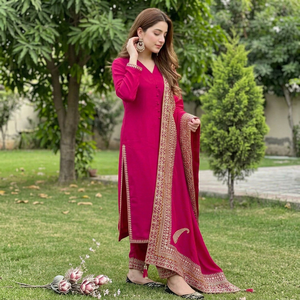 Conjunto de Kurta, Palazzo y Dupatta rojo bordado para mujer, ropa étnica india y pakistaní - Product Image 1