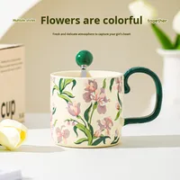 Tasse en céramique moderne rétro de luxe conception de fleurs d'iris grande capacité étanche sans BPA camélia internet boîte cadeau de célébrité pour
