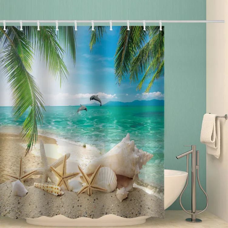 3D Custom printing Waterproof bathroom sets with shower curtain and rugs