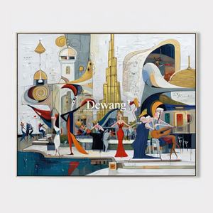 Peinture abstraite cubiste colorée, art mural horizontal surdimensionné, décoration intérieure faite à la main, peinture à l'huile réaliste - Product Image 6