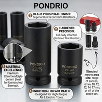 PONDRIO Jeu de douilles à chocs métriques 35 pièces 1/2 pouce, profondes et peu profondes, en acier CR-V, kit maître, coffret rigide, garantie 3 ans pour la réparation automobile