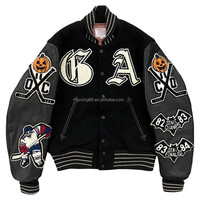 Chaqueta de Béisbol para Hombre, Nueva Moda, Chaqueta Varsity de Cuero de Alta Calidad con Bordado Personalizado, Chaqueta Casual Negra con Letras
