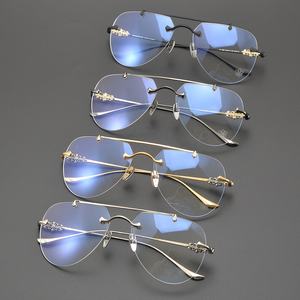 CHARMLIBRARY复古风格金色眼镜飞行员框架时尚透明光学老花眼女男钛老花镜 - Product Image 2