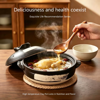Casserole en céramique de style Japandi avec couvercle, pot isolant, résistant au four, pour cuisinière à gaz, écologique et durable