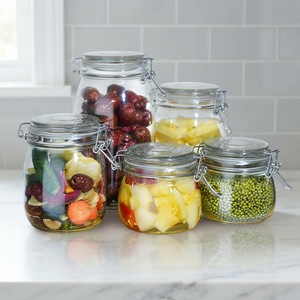 Groothandel brede mond glazen voorraadpotten glazen bewaardozen voor jam, gelei, droge voedingsmiddelen met luchtdichte roestvrijstalen klemdeksel - Product Image 3
