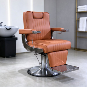 Brown <b>Leather</b> Barber <b>Chair</b> Hydraulic Salon Styling <b>Chair</b> <b>Reclining</b> Beauty <b>Chair</b> with Footrest for Barbershop - Product Image 4