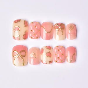 30 pièces de <span class=keywords><strong>faux</strong></span> <span class=keywords><strong>ongles</strong></span> carrés en forme de cœur avec nœud papillon rose doré, <span class=keywords><strong>ongles</strong></span> pressés, <span class=keywords><strong>ongles</strong></span> artificiels à la mode, vente en gros professionnelle - Product Image 2