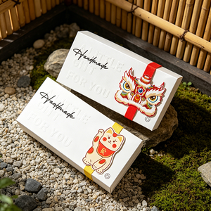 Boîte à dessert artisanale personnalisée avec logo, avec sangle motif chat porte-bonheur/danse du lion, boîte cadeau en papier pour biscuits, pâtisseries et cadeaux de fête - Product Image 4