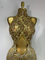Robe courte transparente à paillettes et franges pour fête d'anniversaire de femme, spectacle de danse, nouvelle mode sexy, costume de scène doré scintillant