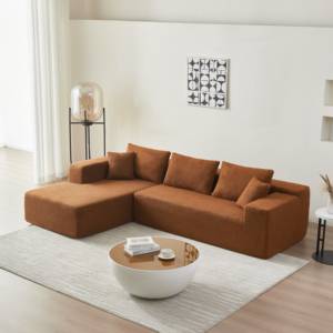 Compressed Couch Sherpa L-Shaped Flannel Fabric Upholstered Modular Three Seat <b>Corner</b> Sofa Apartment Villa Living Room Orange - Product Image 1